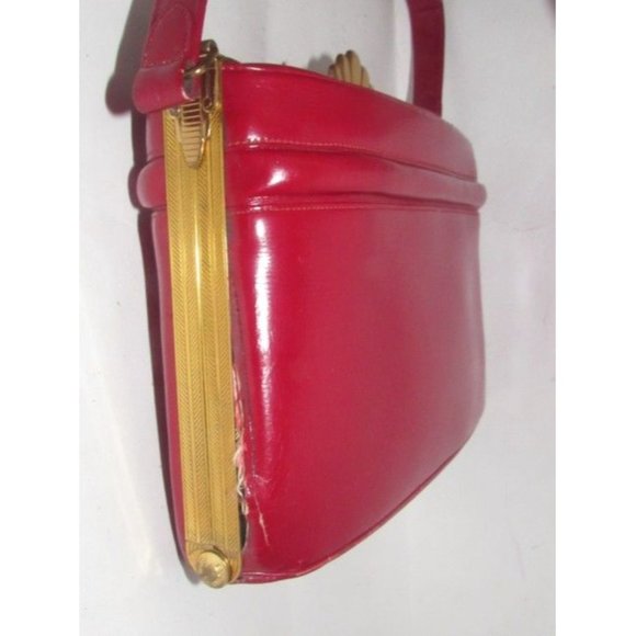 Evans Vintage True Red Leather Satchel Engraved Gold Frame - Picture 3 of 12